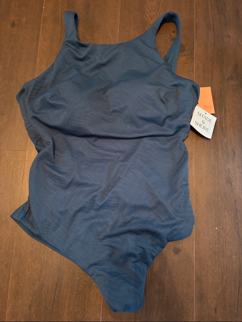 Shade & Shore Navy Ribbed Scoop-Back One-Piece Swimsuit